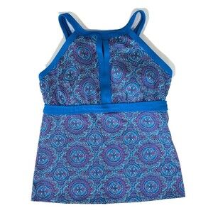 Lands' End Keyhole Blue Tankini Size US 8 DD High Neck Molded Cups Mosaic